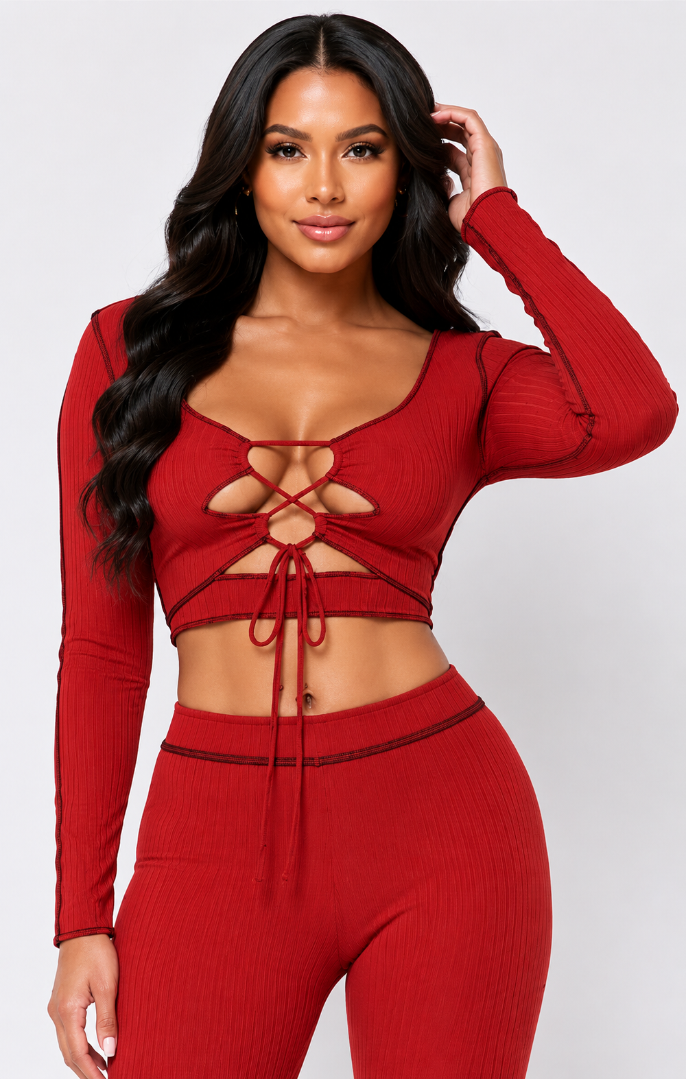 Fiery Ties Ribbed Set ❤️🔥
