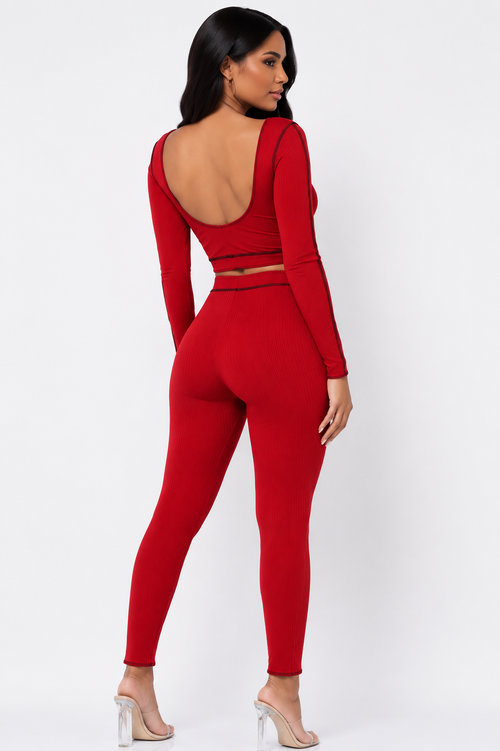 Fiery Ties Ribbed Set ❤️🔥